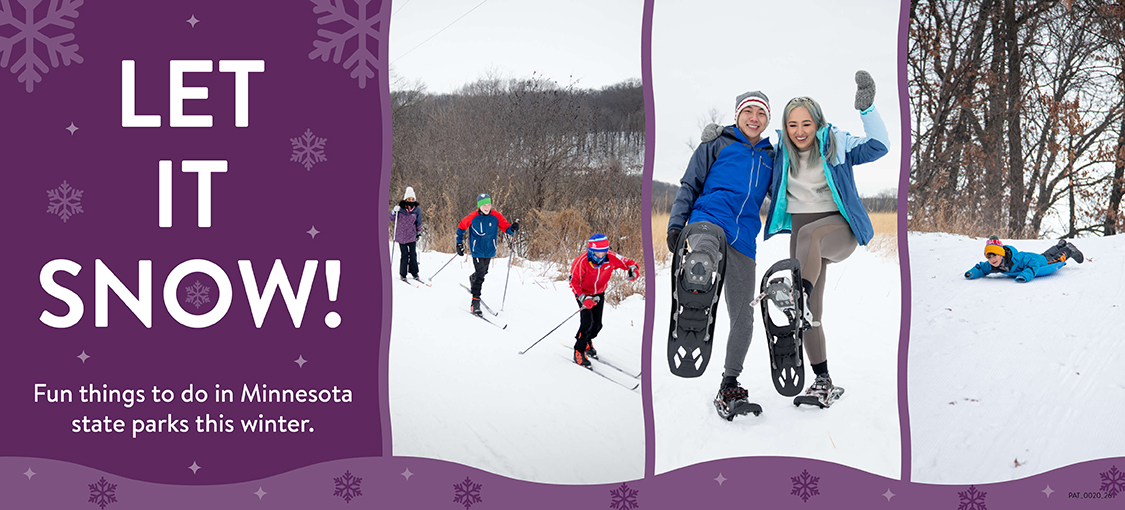 Ready. Set. Go! Winter in Minnesota state parks and trails...perfection. A family snowshoeing in the park.